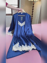 SilkSilky-SE 3/4 Sleeve V Neck Dam Nattlinne&Morgonrock Set video 001
