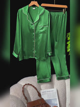 SilkSilky-SE Long Sleeve Lapel Collar Dam Pyjama video 001
