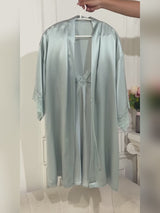 SilkSilky-SE 3/4 Sleeve V Neck Dam Nattlinne&Morgonrock Set video 001