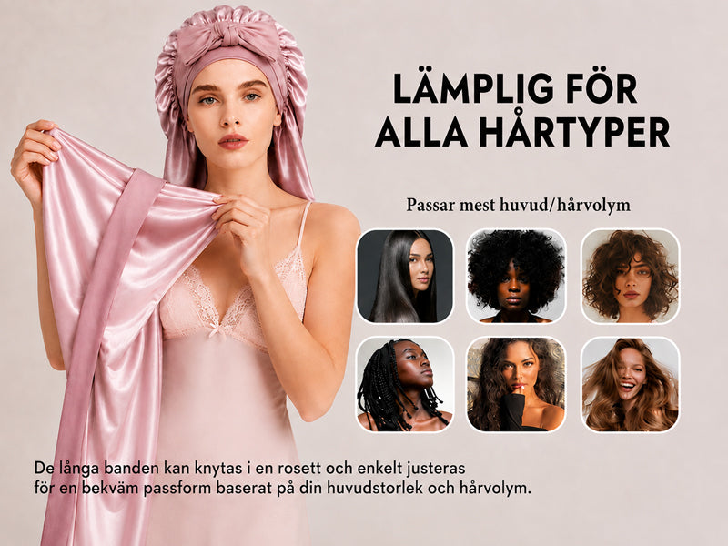 Lång Sovmössa I 100 % Mullbärssilke Med Dubbla Lager Och Justerbart Långt Knytband - Detail 4