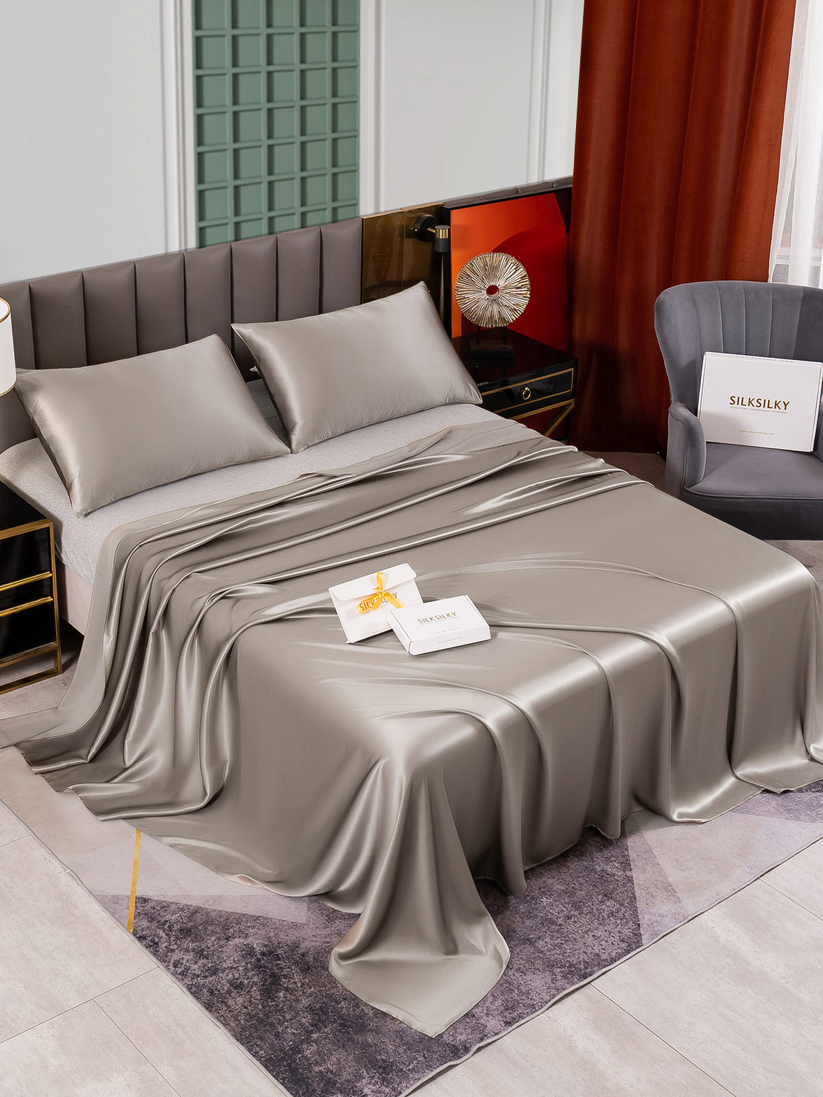 SilkSilky SE 25Momme Rent Silke Bedding Set Grå 002