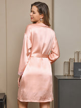 [Rosa] SilkSilky-SE Rent Silke Lång Ärm Nightgown&Robe Set 002