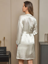 [Mintgrön] SilkSilky-SE Rent Silke Lång Ärm Nightgown&Robe Set 002