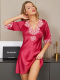 SilkSilky SE 19Momme Rent Silke Hårärm Deep V Neck Klänning Rosröd 001