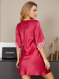 SilkSilky SE 19Momme Rent Silke Hårärm Deep V Neck Klänning Rosröd 002