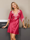 SilkSilky SE 19Momme Rent Silke Hårärm Deep V Neck Klänning Rosröd 003