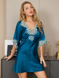 SilkSilky SE 19Momme Rent Silke Hårärm Deep V Neck Klänning Kungsblått 004